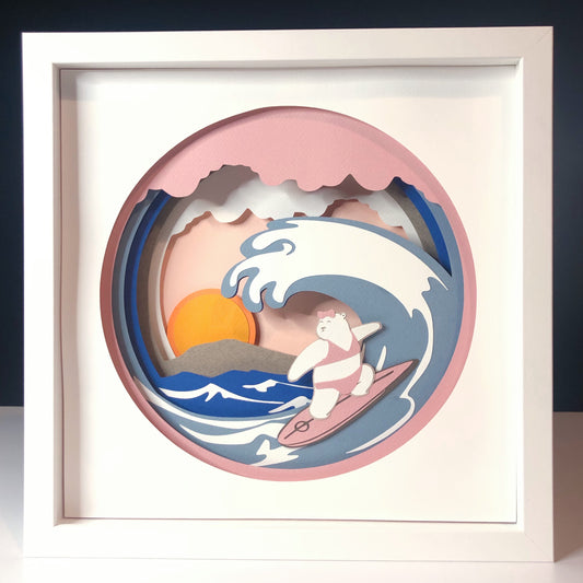Miss Polar Bear Surfing | Personalized Paper-cut Art