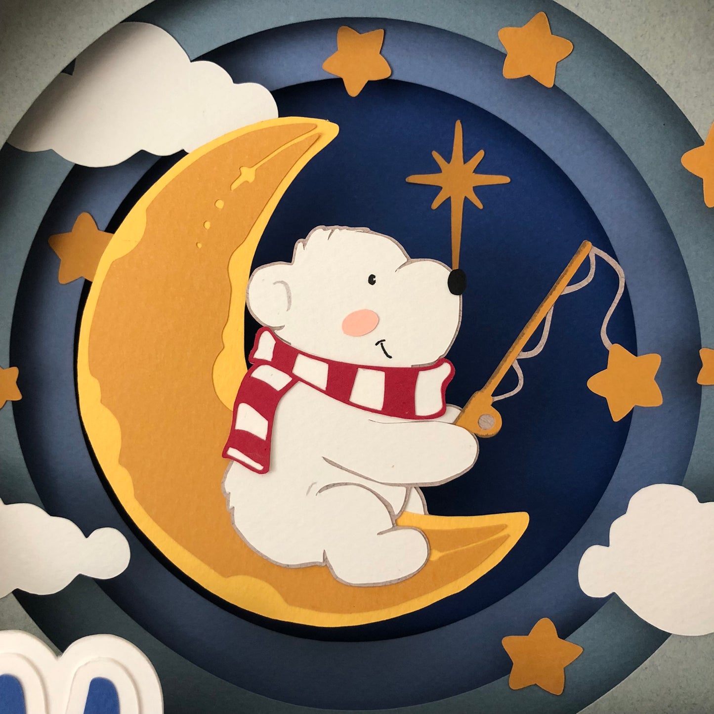 Polar Bear on the moon | Personalized Paper-cut Art