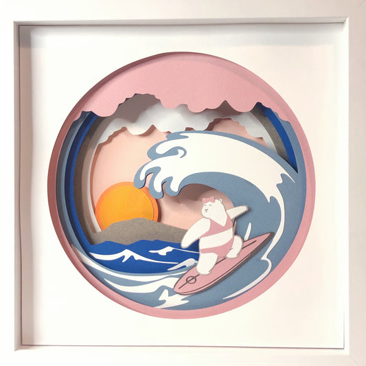 Miss Polar Bear Surfing | Personalized Paper-cut Art