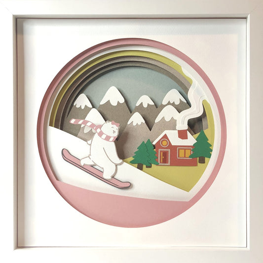 Miss Polar Bear Skiing | Personalized Paper-cut Art